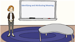 Teacher standing in front of the room at a smart board with the following text, identifying and attributing meaning 